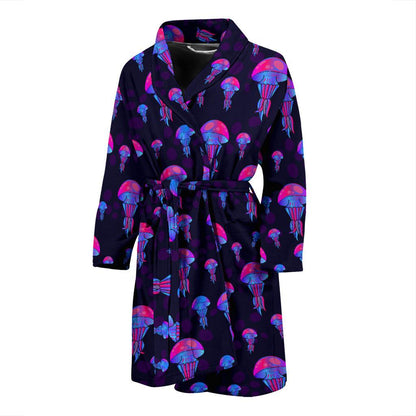 Jellyfish Neon Print Men Bath Robe-JTAMIGO.COM