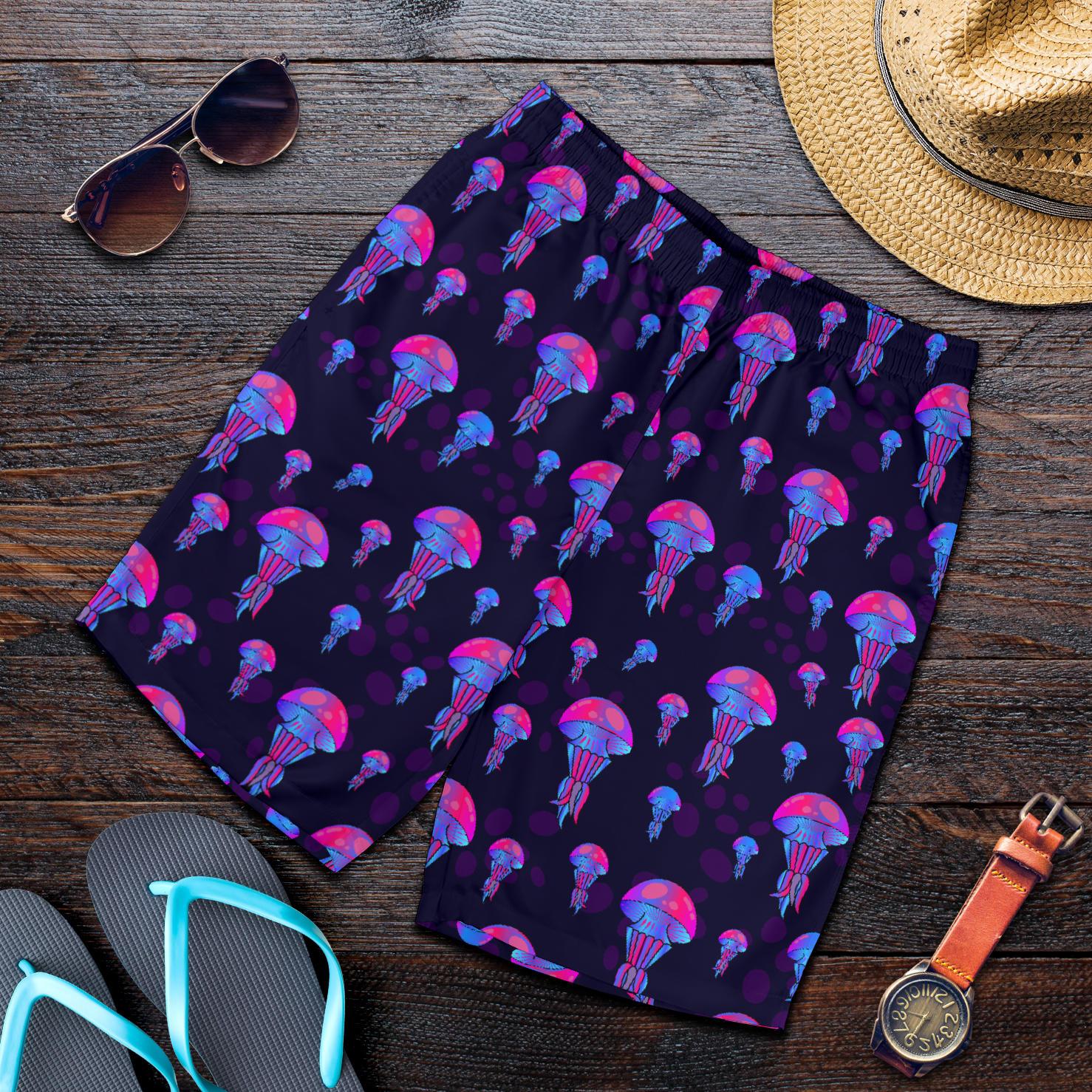 Jellyfish Neon Print Mens Shorts-JTAMIGO.COM