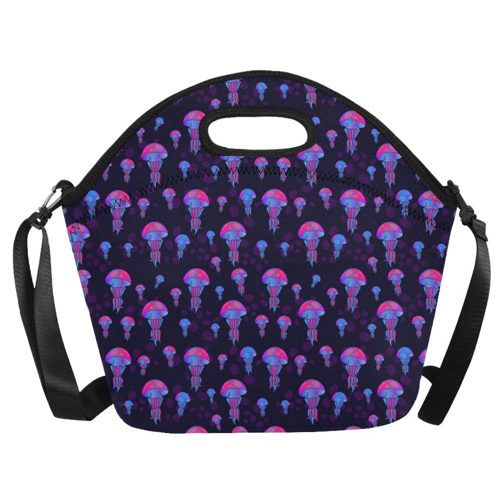 Jellyfish Neon Print Neoprene Lunch Bag (Model 1669)(Large)-JTAMIGO.COM