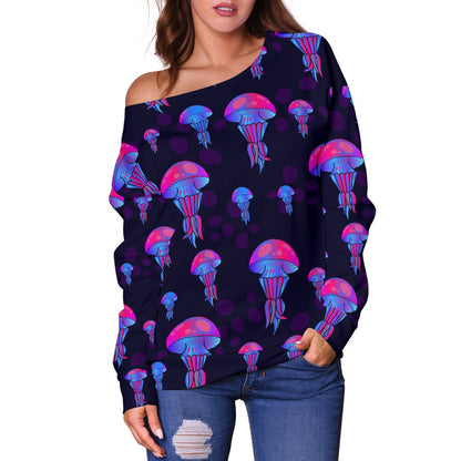 Jellyfish Neon Print Off Shoulder Sweatshirt