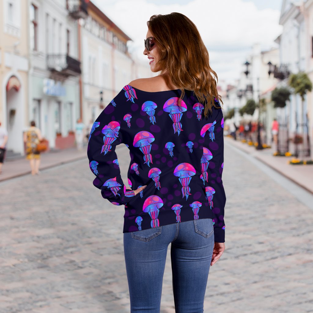 Jellyfish Neon Print Off Shoulder Sweatshirt
