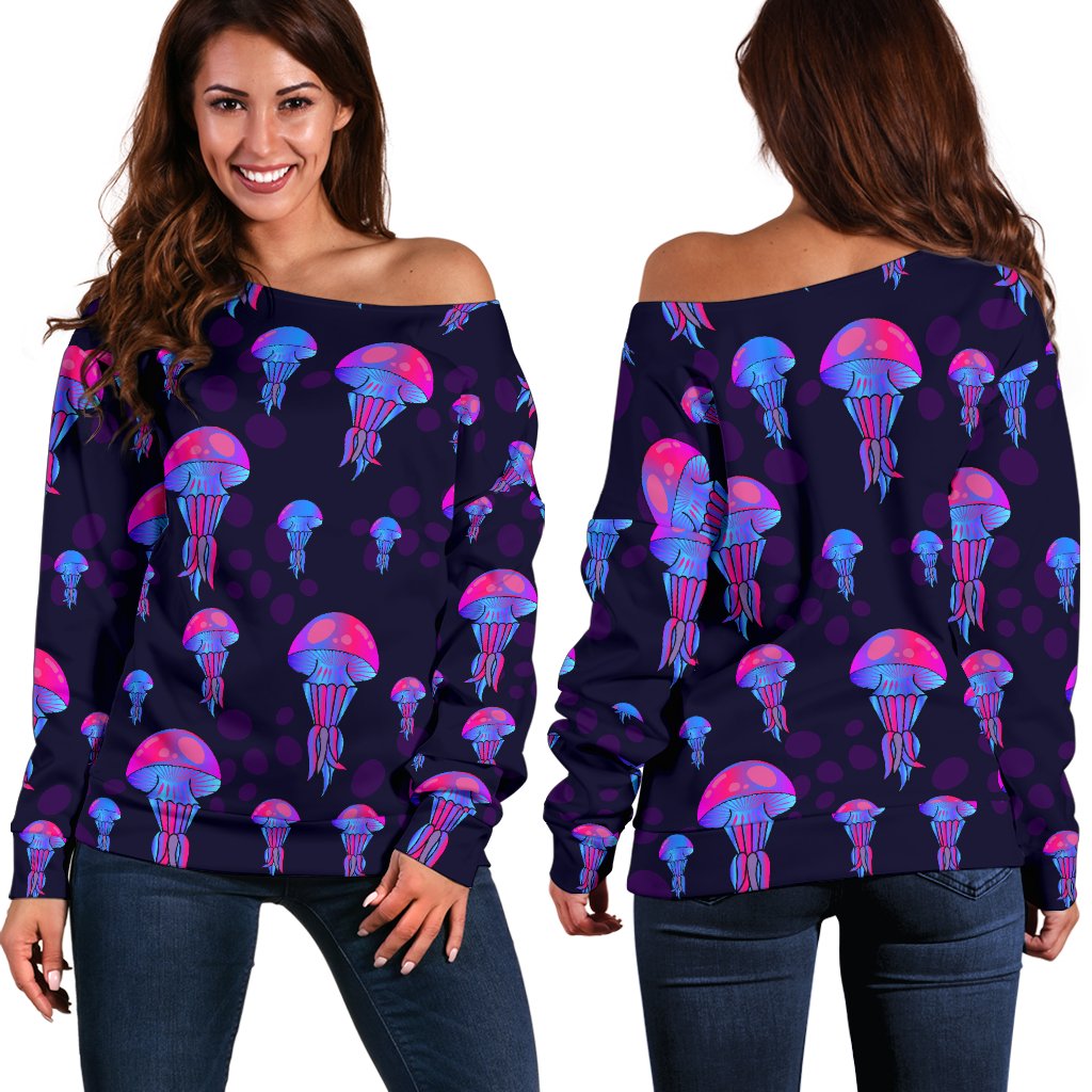 Jellyfish Neon Print Off Shoulder Sweatshirt