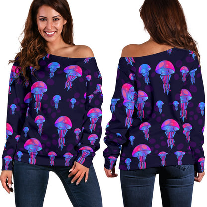 Jellyfish Neon Print Off Shoulder Sweatshirt