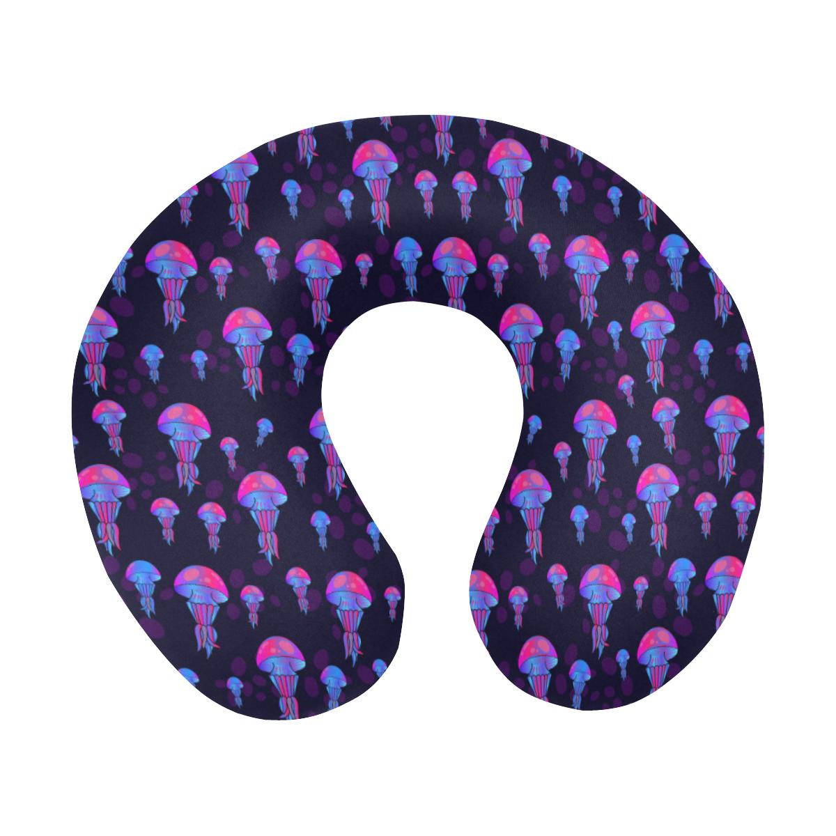 Jellyfish Neon Print U-Shaped Travel Neck Pillow-JTAMIGO.COM