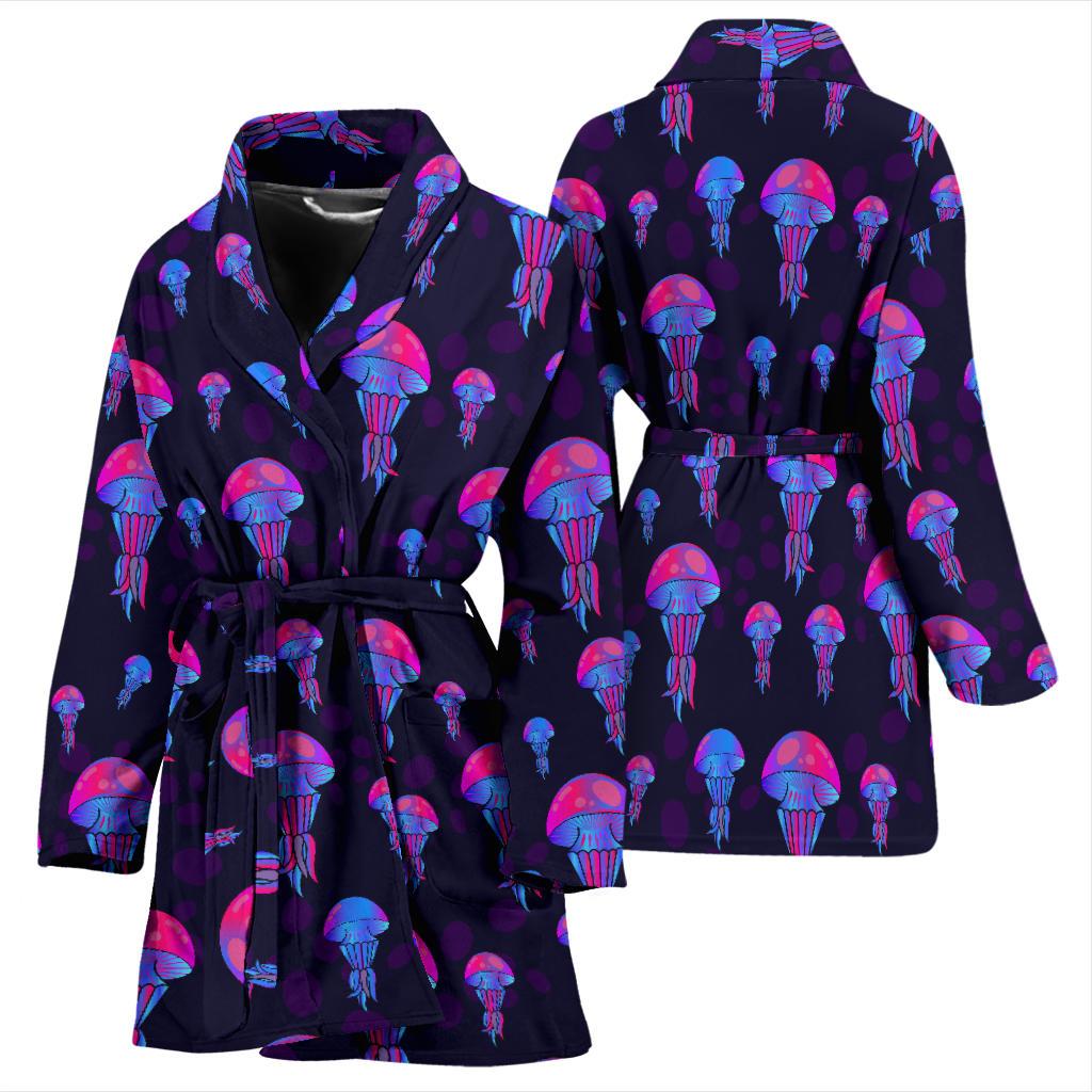 Jellyfish Neon Print Women Bath Robe-JTAMIGO.COM