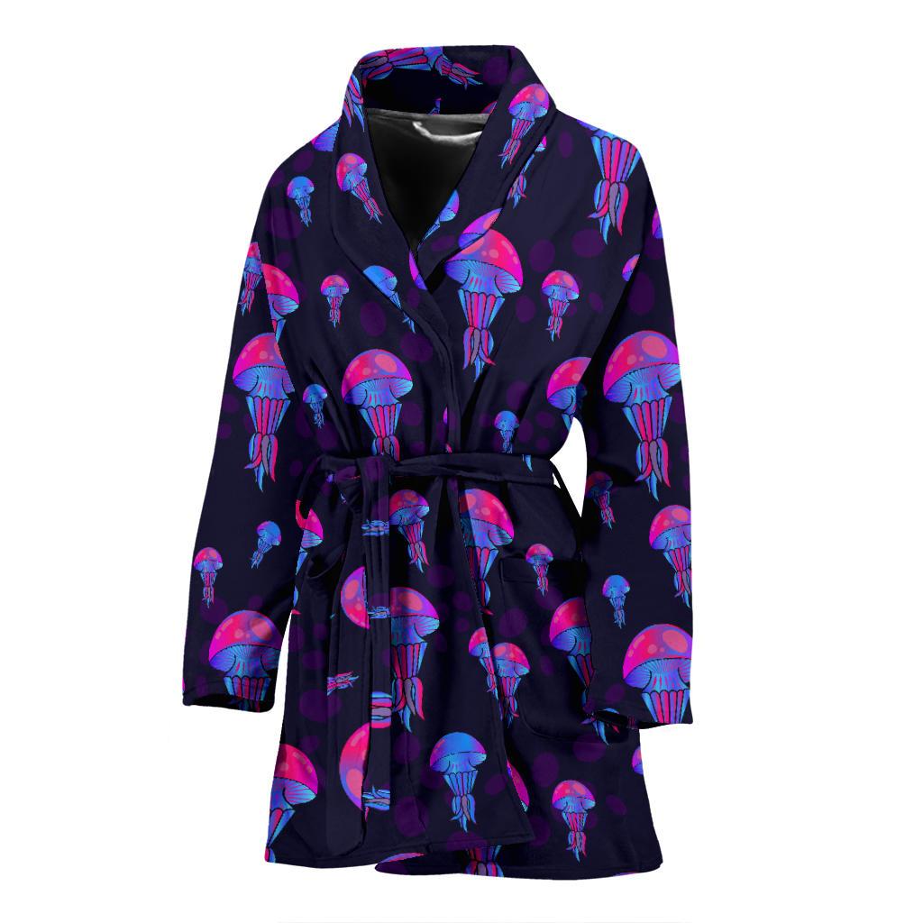 Jellyfish Neon Print Women Bath Robe-JTAMIGO.COM