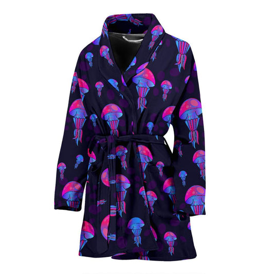 Jellyfish Neon Print Women Bath Robe-JTAMIGO.COM