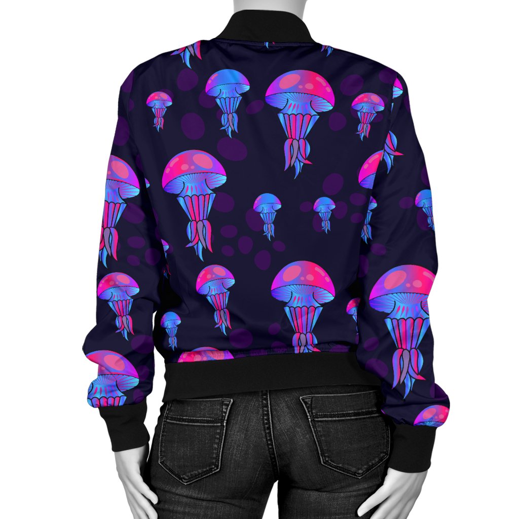 Jellyfish Neon Print Women Casual Bomber Jacket