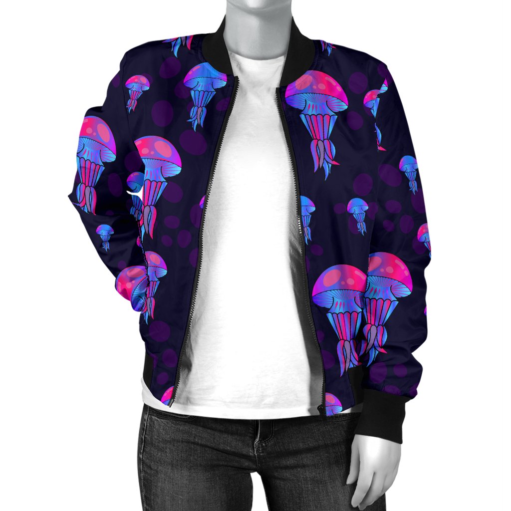 Jellyfish Neon Print Women Casual Bomber Jacket
