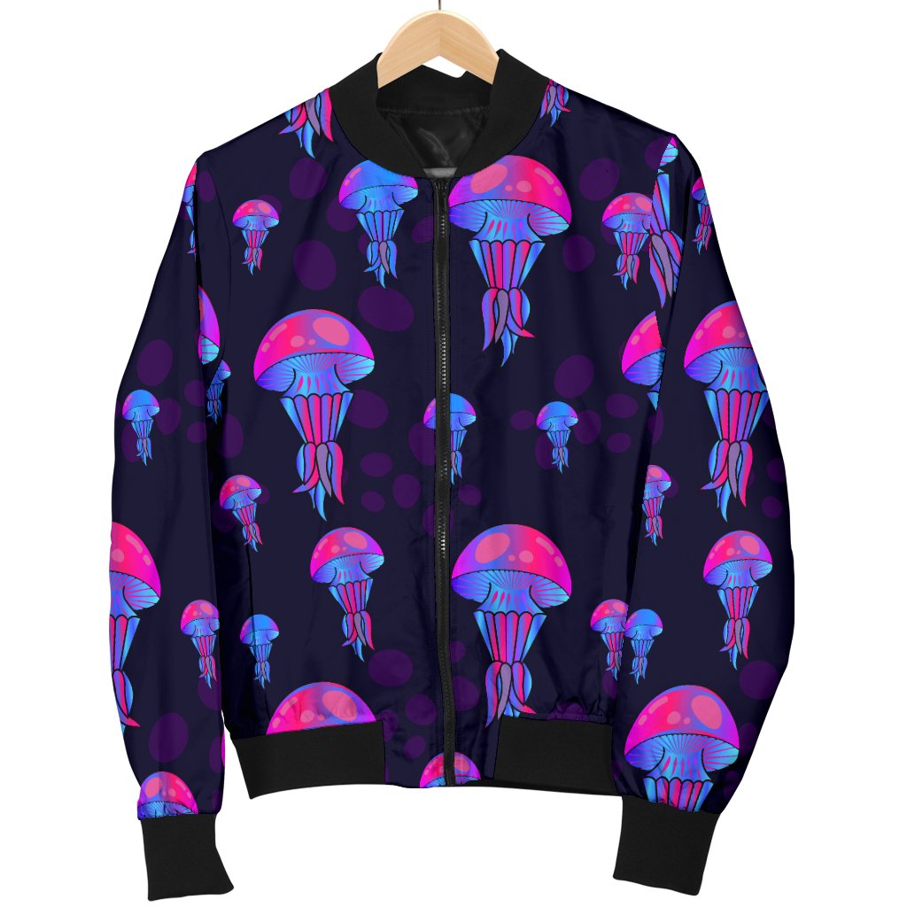 Jellyfish Neon Print Women Casual Bomber Jacket