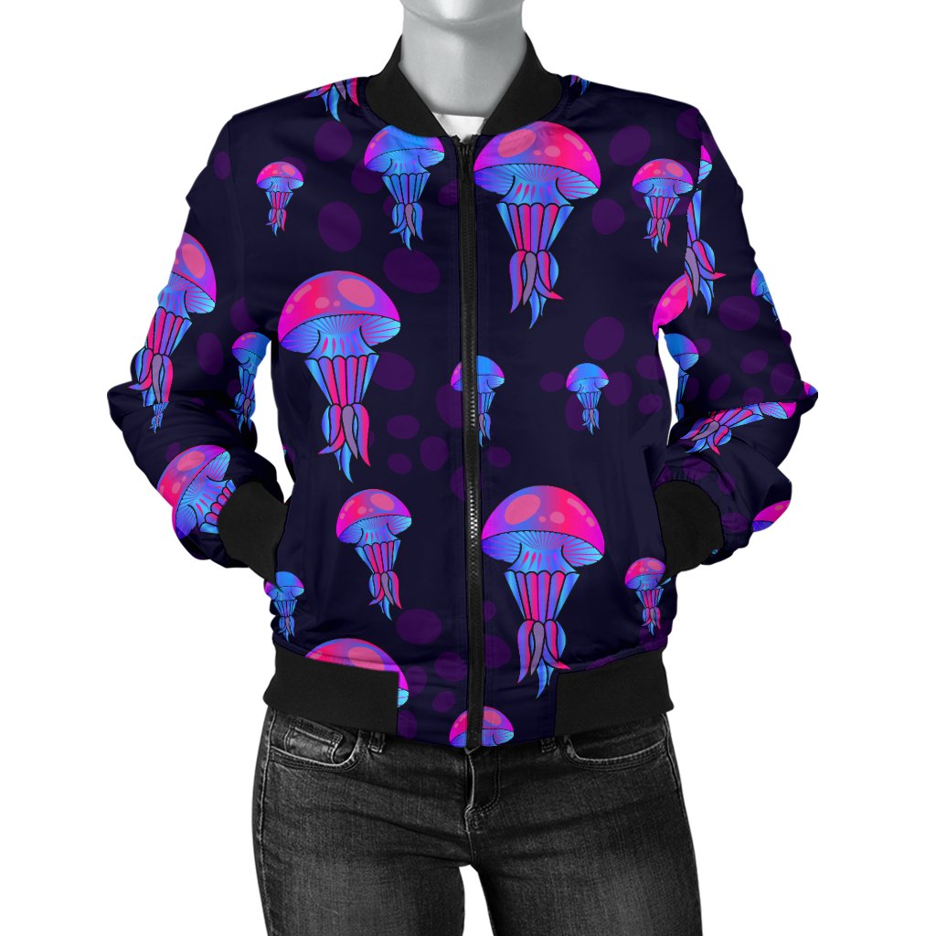 Jellyfish Neon Print Women Casual Bomber Jacket
