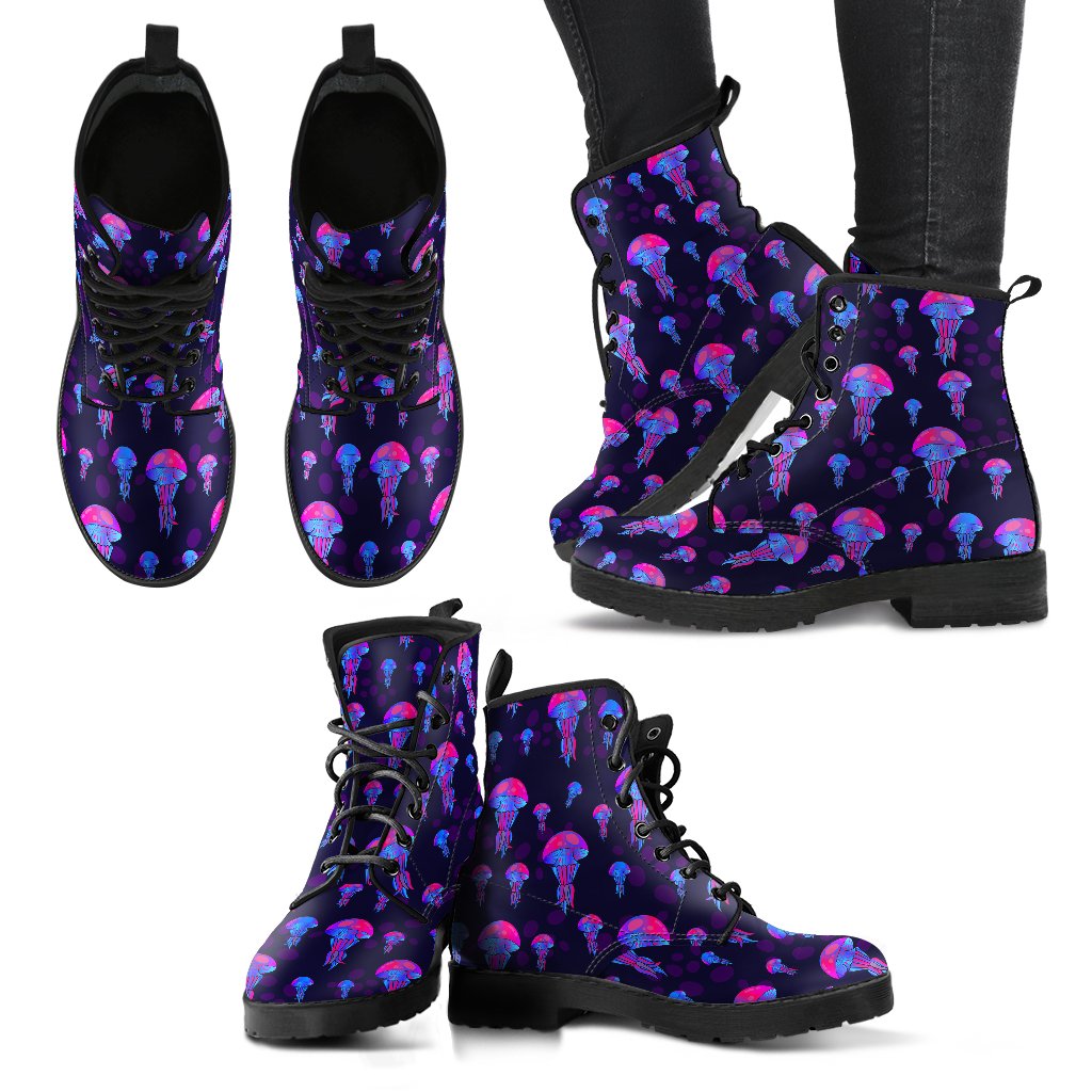 Jellyfish Neon Print Women Leather Boots-JTAMIGO.COM