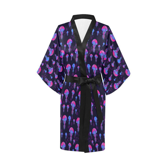 Jellyfish Neon Print Women Short Kimono Robe
