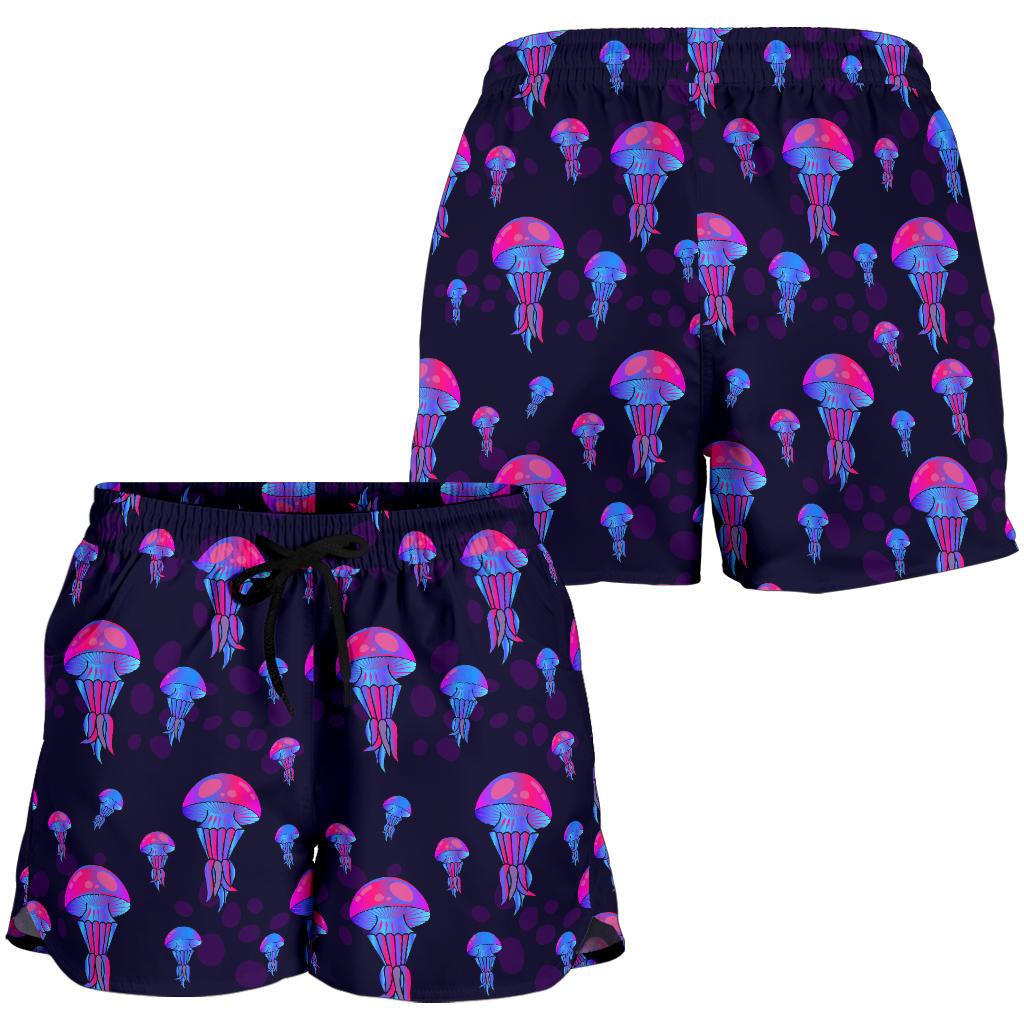 Jellyfish Neon Print Women Shorts-JTAMIGO.COM