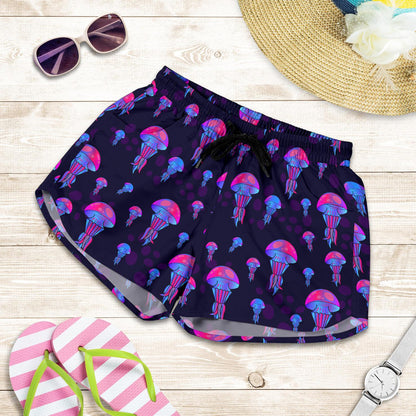 Jellyfish Neon Print Women Shorts-JTAMIGO.COM