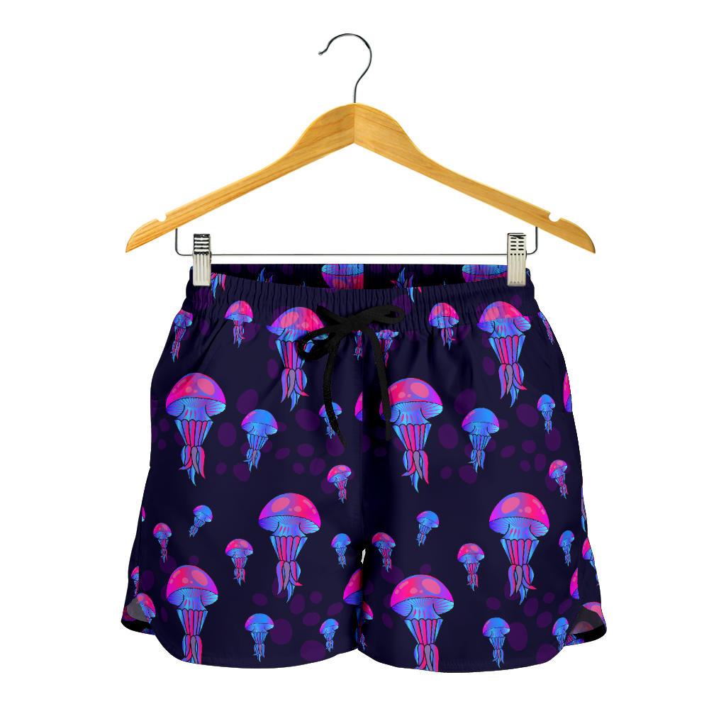 Jellyfish Neon Print Women Shorts-JTAMIGO.COM