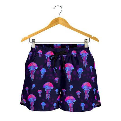 Jellyfish Neon Print Women Shorts-JTAMIGO.COM