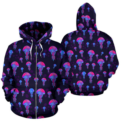 Jellyfish Neon Print Zip Up Hoodie