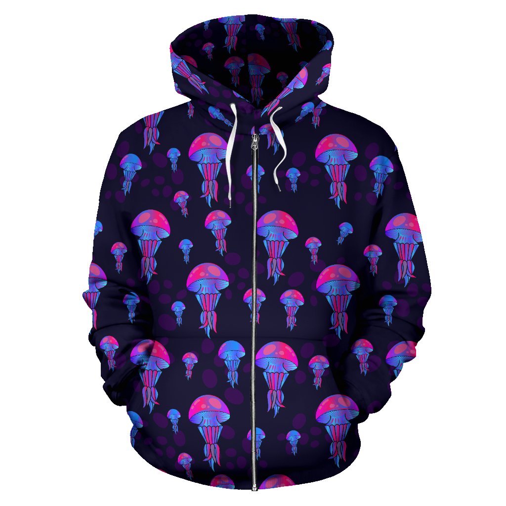 Jellyfish Neon Print Zip Up Hoodie