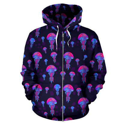 Jellyfish Neon Print Zip Up Hoodie