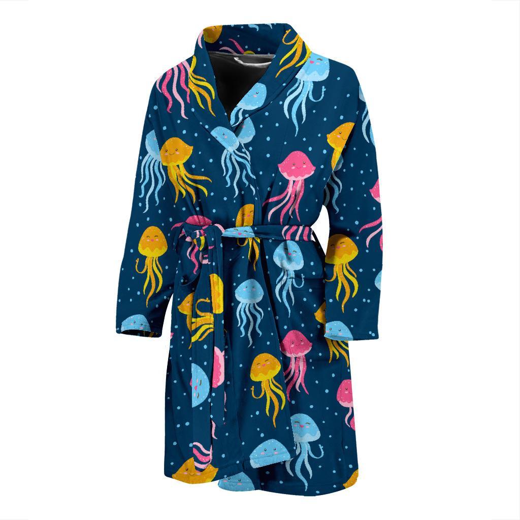 Jellyfish Pattern Print Design 04 Men Bathrobe-JORJUNE.COM