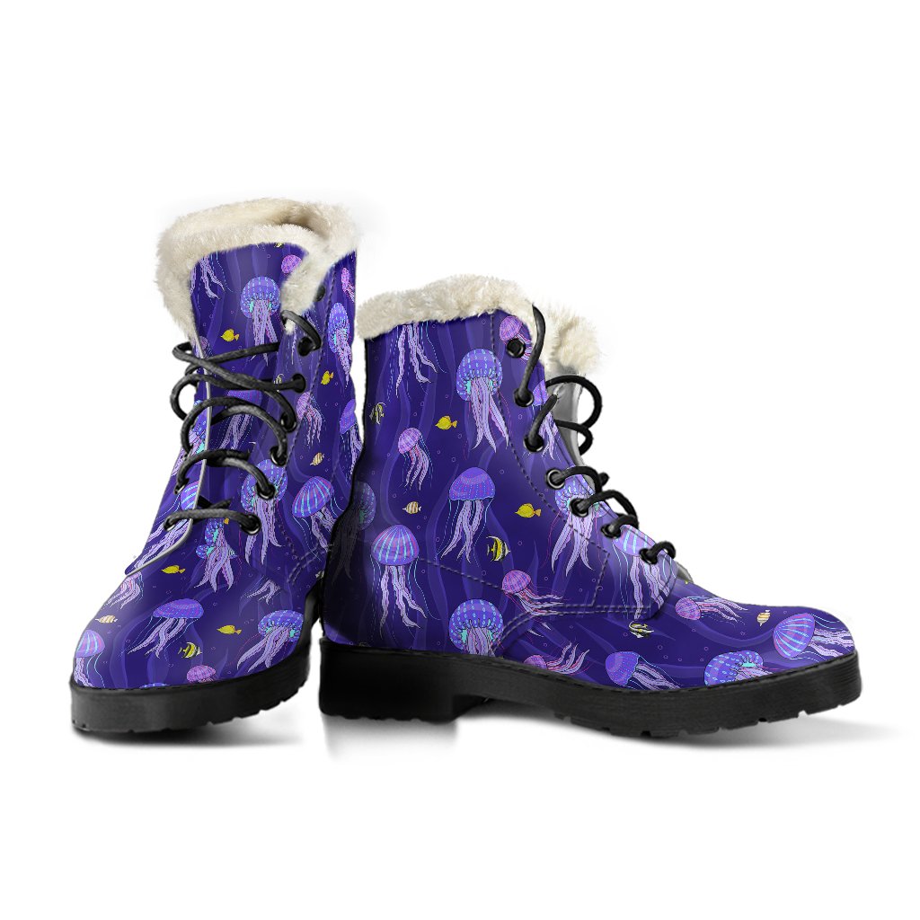 Jellyfish Style Print Faux Fur Leather Boots-JTAMIGO.COM