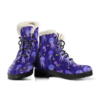 Jellyfish Style Print Faux Fur Leather Boots-JTAMIGO.COM