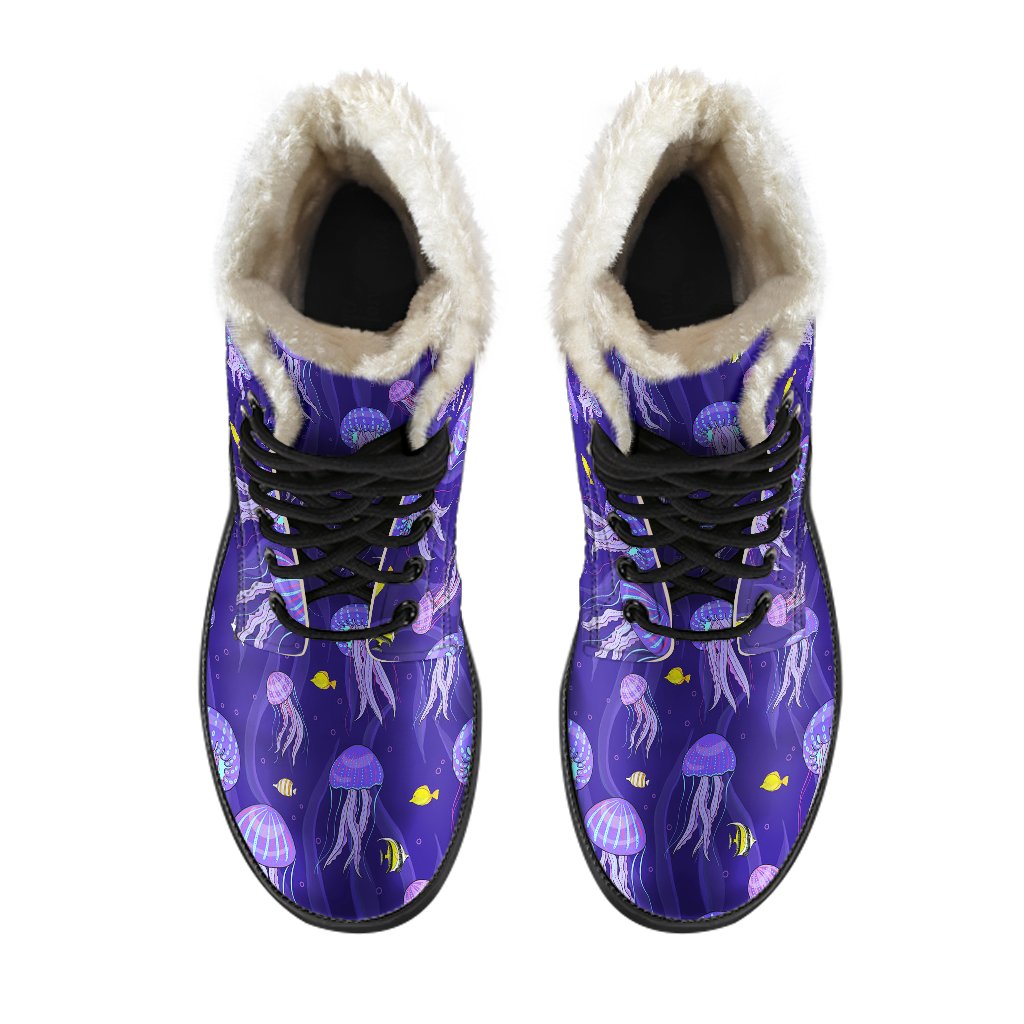 Jellyfish Style Print Faux Fur Leather Boots-JTAMIGO.COM