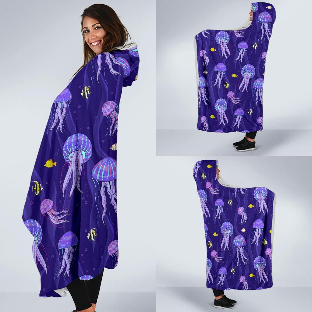 Jellyfish Style Print Hooded Blanket-JTAMIGO.COM