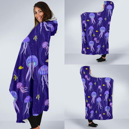 Jellyfish Style Print Hooded Blanket-JTAMIGO.COM