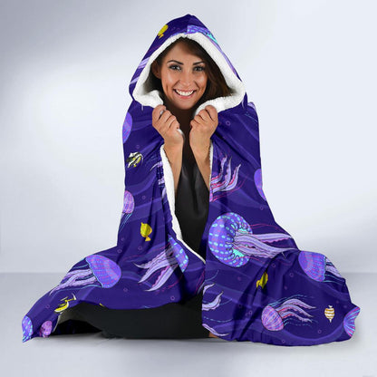 Jellyfish Style Print Hooded Blanket-JTAMIGO.COM