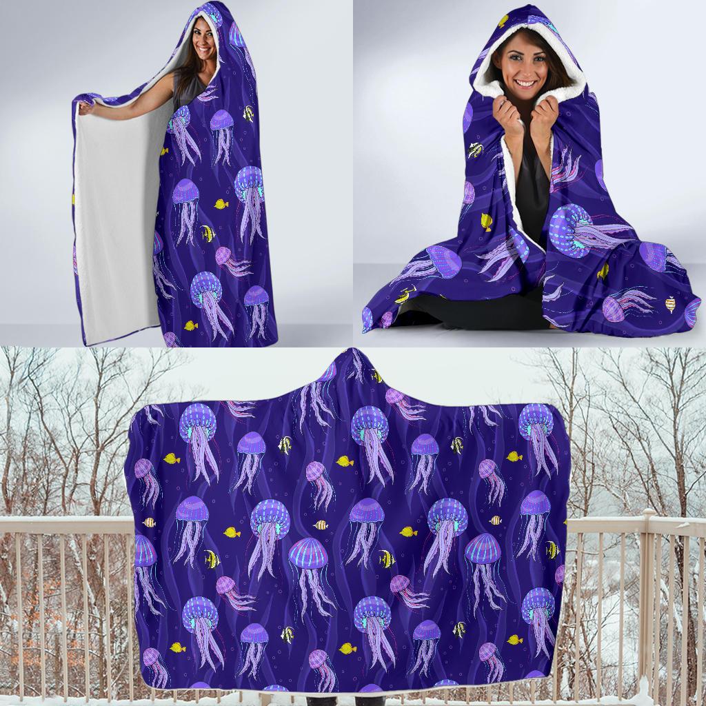 Jellyfish Style Print Hooded Blanket-JTAMIGO.COM