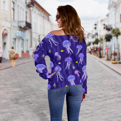 Jellyfish Style Print Off Shoulder Sweatshirt