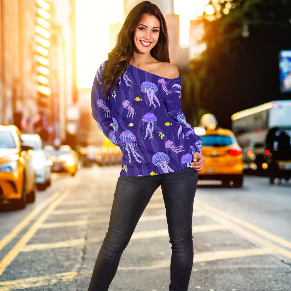 Jellyfish Style Print Off Shoulder Sweatshirt