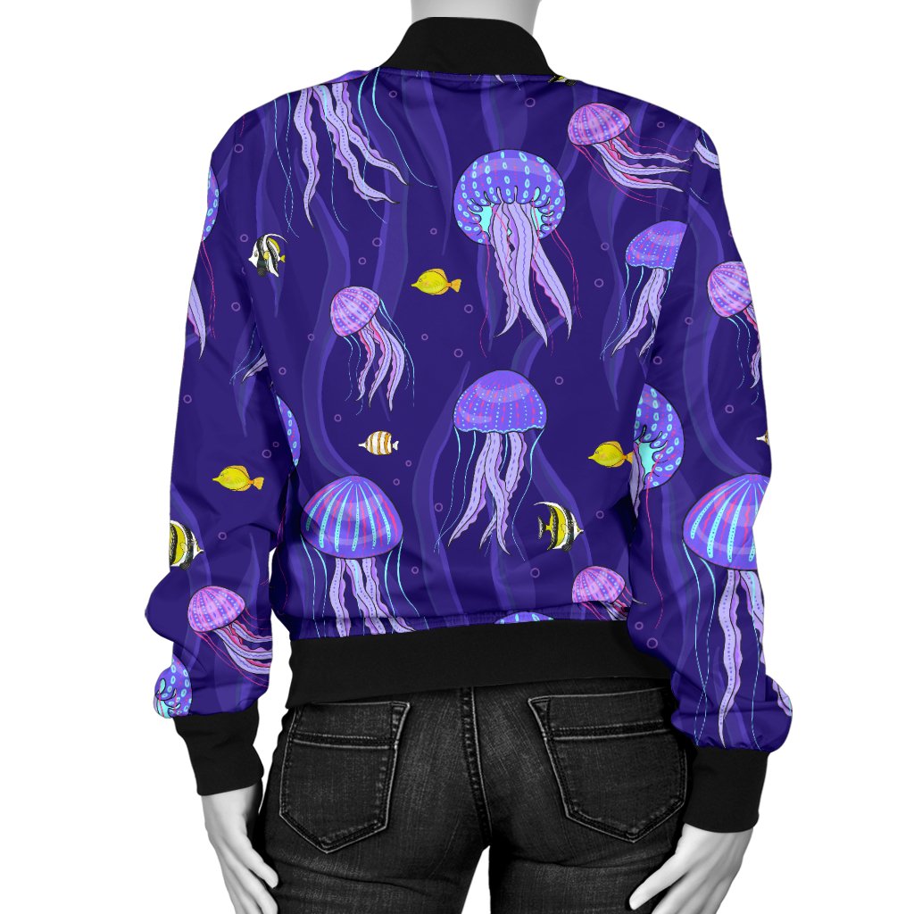 Jellyfish Style Print Women Casual Bomber Jacket