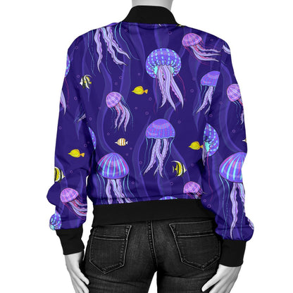 Jellyfish Style Print Women Casual Bomber Jacket