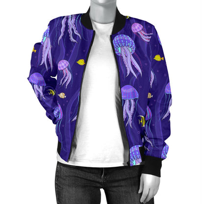 Jellyfish Style Print Women Casual Bomber Jacket