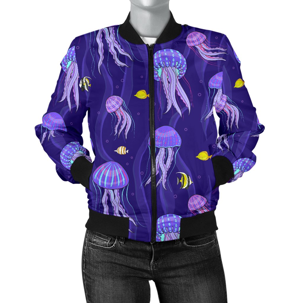Jellyfish Style Print Women Casual Bomber Jacket