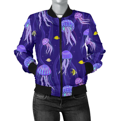 Jellyfish Style Print Women Casual Bomber Jacket