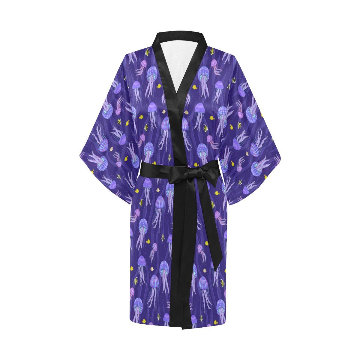Jellyfish Style Print Women Short Kimono Robe