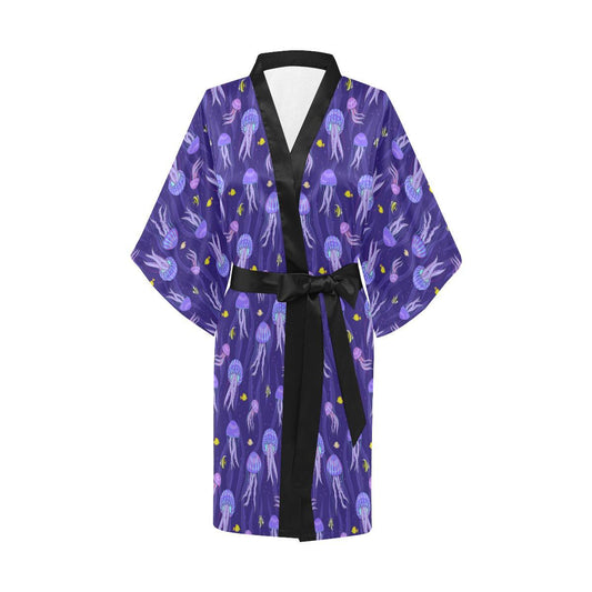 Jellyfish Style Print Women Short Kimono Robe