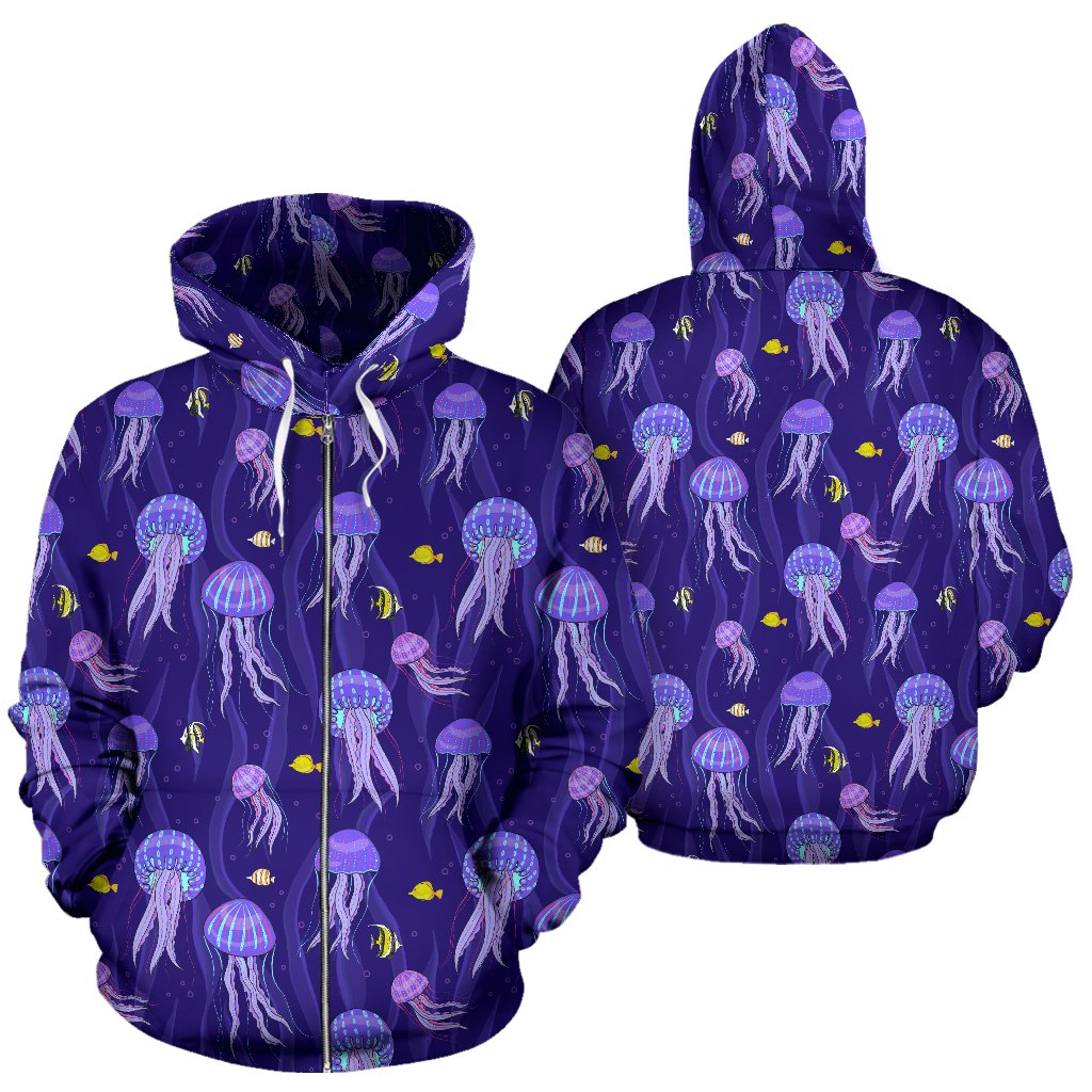 Jellyfish Style Print Zip Up Hoodie