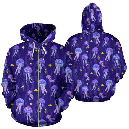 Jellyfish Style Print Zip Up Hoodie