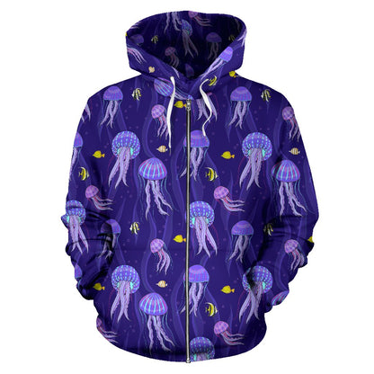 Jellyfish Style Print Zip Up Hoodie