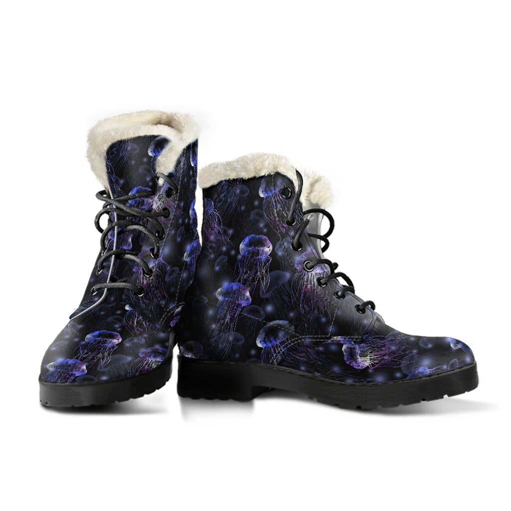 Jellyfish Themed Faux Fur Leather Boots-JTAMIGO.COM