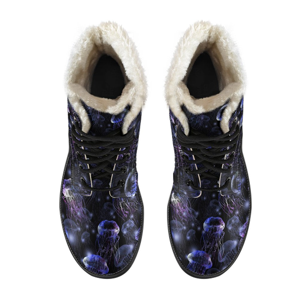 Jellyfish Themed Faux Fur Leather Boots-JTAMIGO.COM