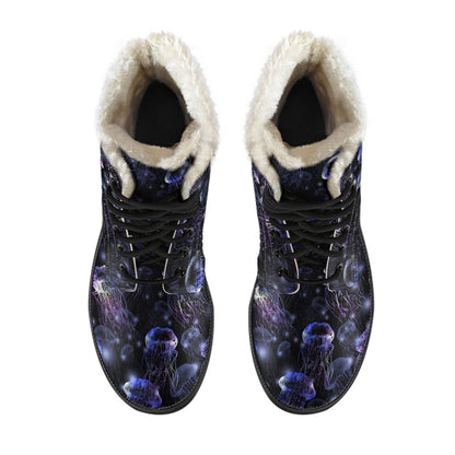 Jellyfish Themed Faux Fur Leather Boots-JTAMIGO.COM