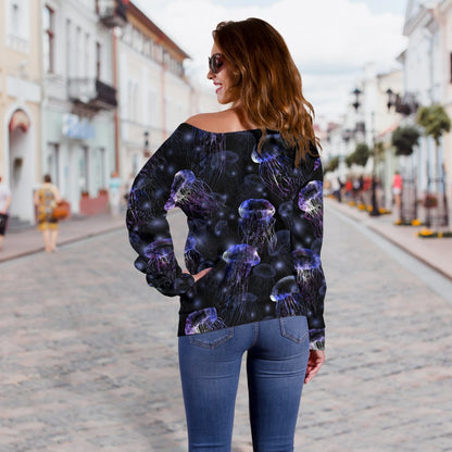Jellyfish Themed Off Shoulder Sweatshirt