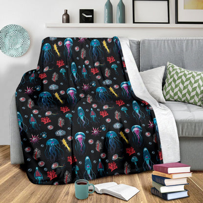 Jellyfish Underwater Print Fleece Blanket