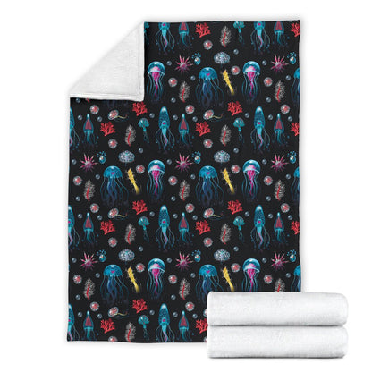 Jellyfish Underwater Print Fleece Blanket